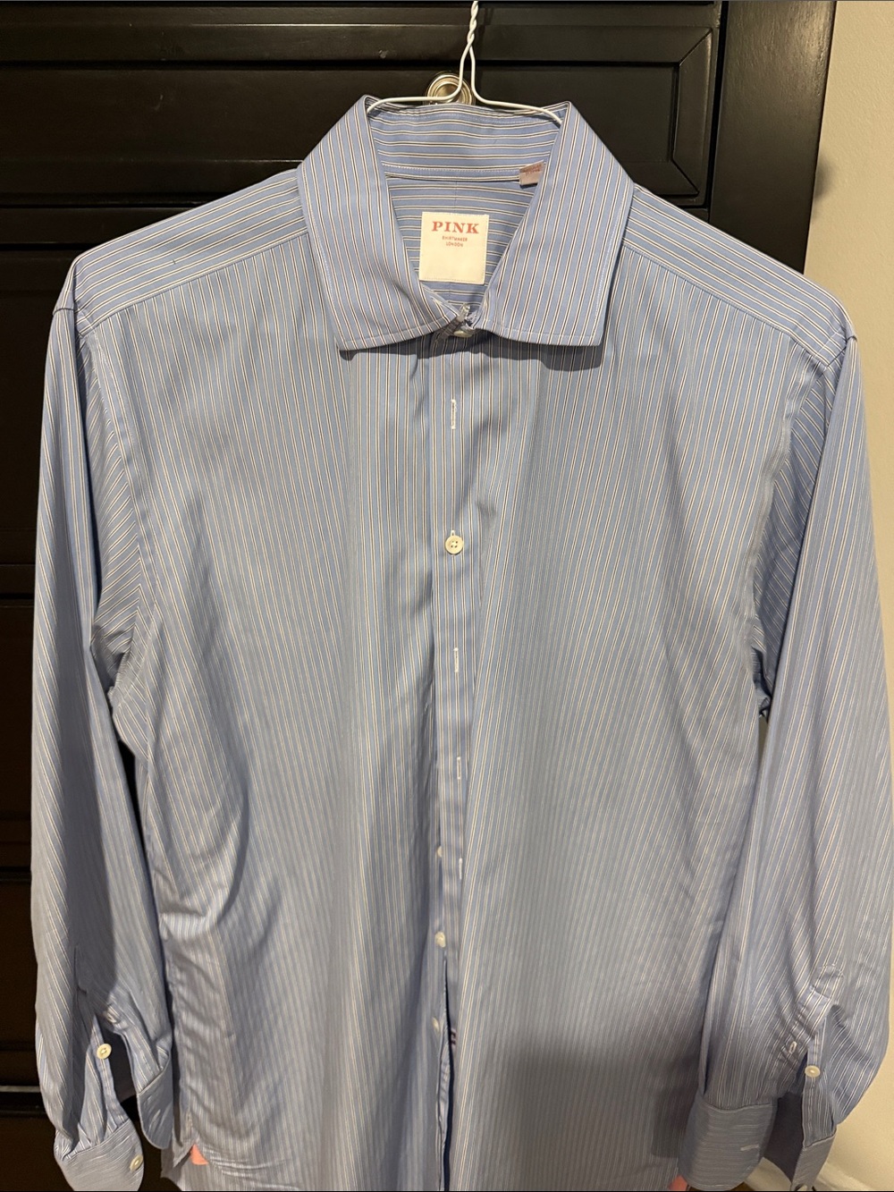 Thomas Pink Light Blue Striped Men's Dress Shirt